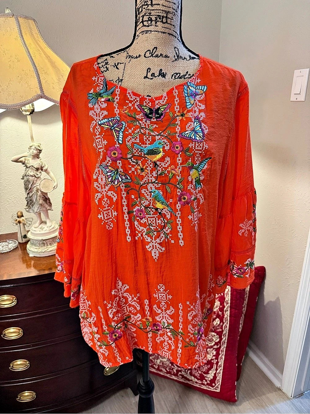 John Mark Embroidered Tunic in Orange Size 1X